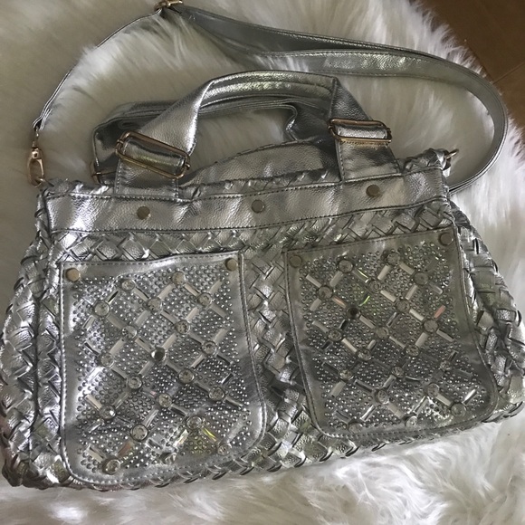 Handbags - Silver Bling Woven Handbag